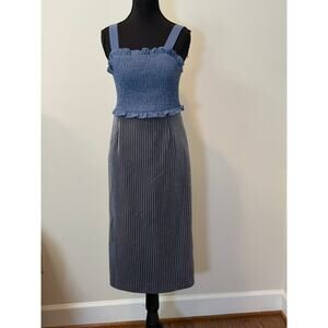 Cotre Dress with Blue Waffle Halter Top and Blue/Grey Velvet Stripe Skirt